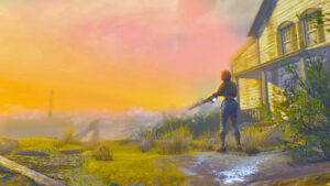 Ivy looking out over the island of Far Harbor